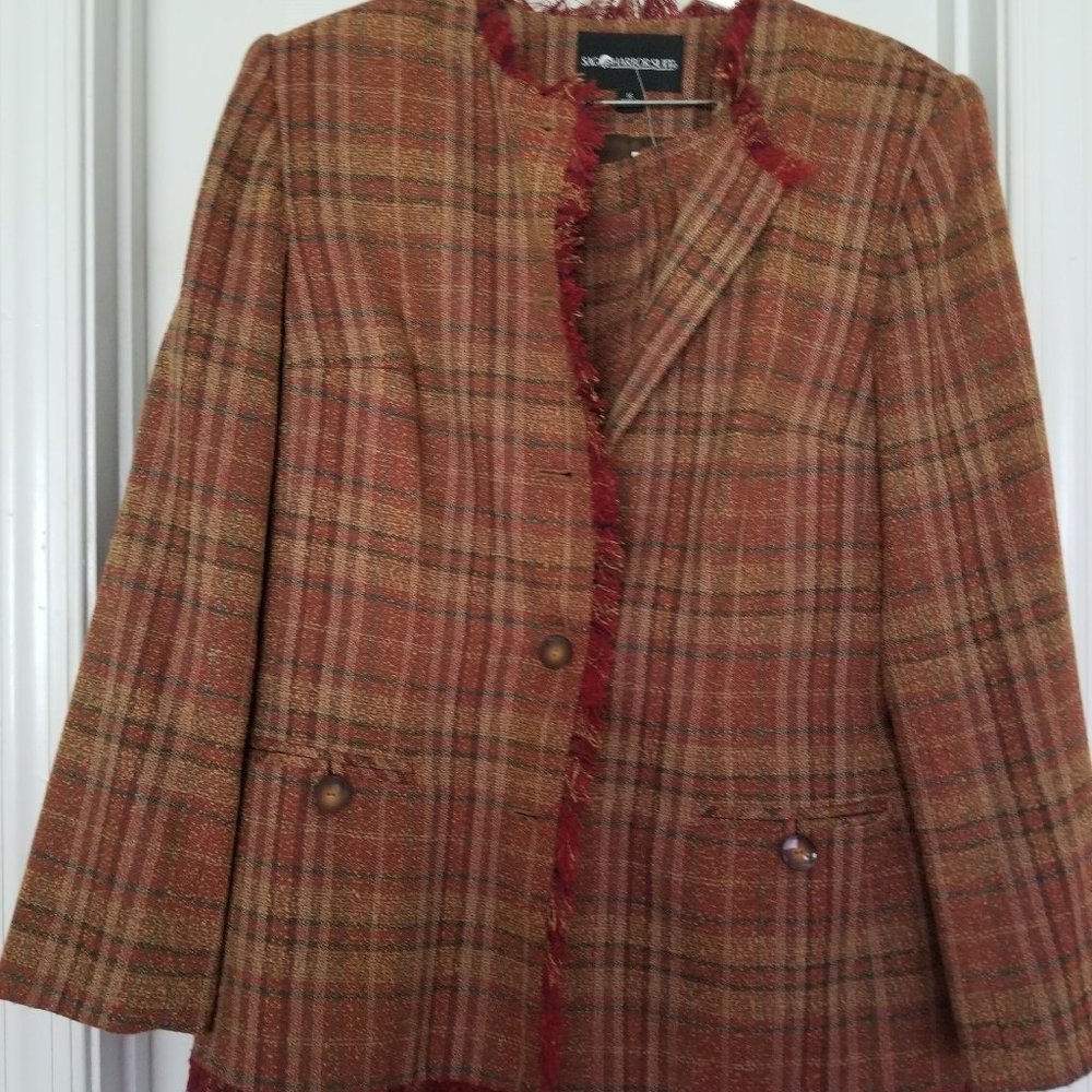 Sag Harbor Tweed Fringe Plaid Suit Size US 16